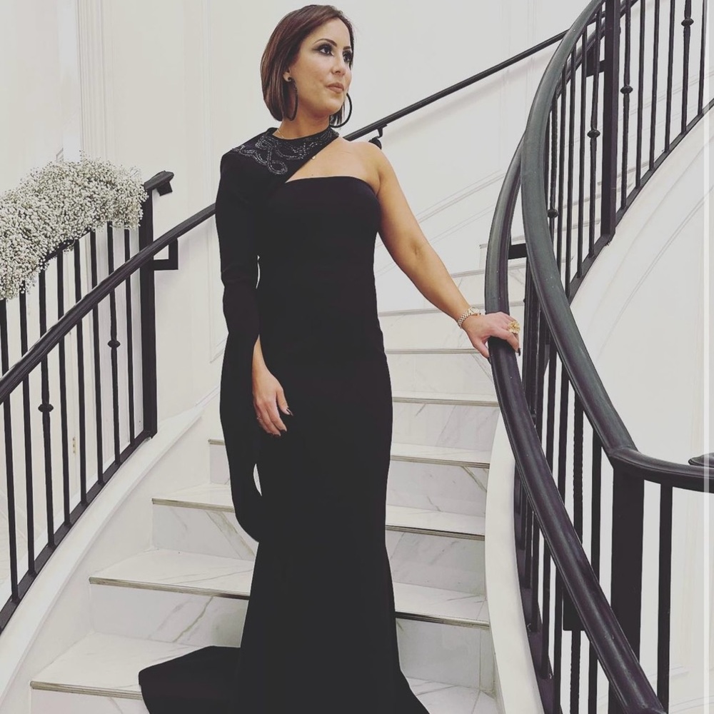 Safiyaa Assymetric Black Evening Gown